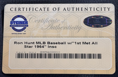 Ron Hunt Mets Signed Official Baseball W/Case 1st Met All Star Auto Steiner COA
