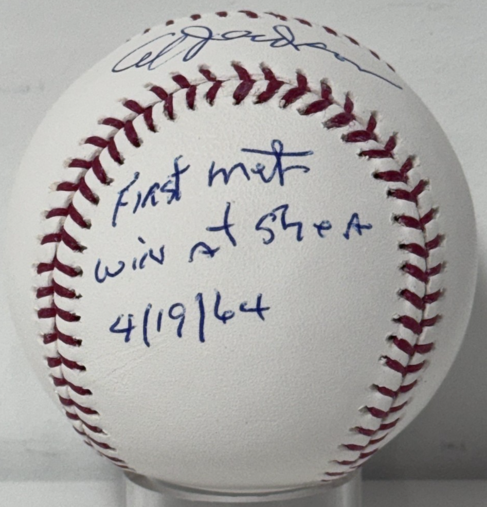Al Jackson Signed Mlb Baseball 1st Met Win Shea Auto Steiner COA NY Mets W Case