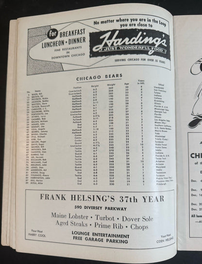 Chicago Bears vs Detroit Lions December 3  1961 Football Program Wrigley Field