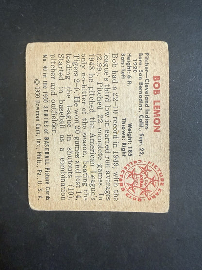 1950 Bowman Baseball #40 Bob Lemon Vg HOF Cleveland Indians