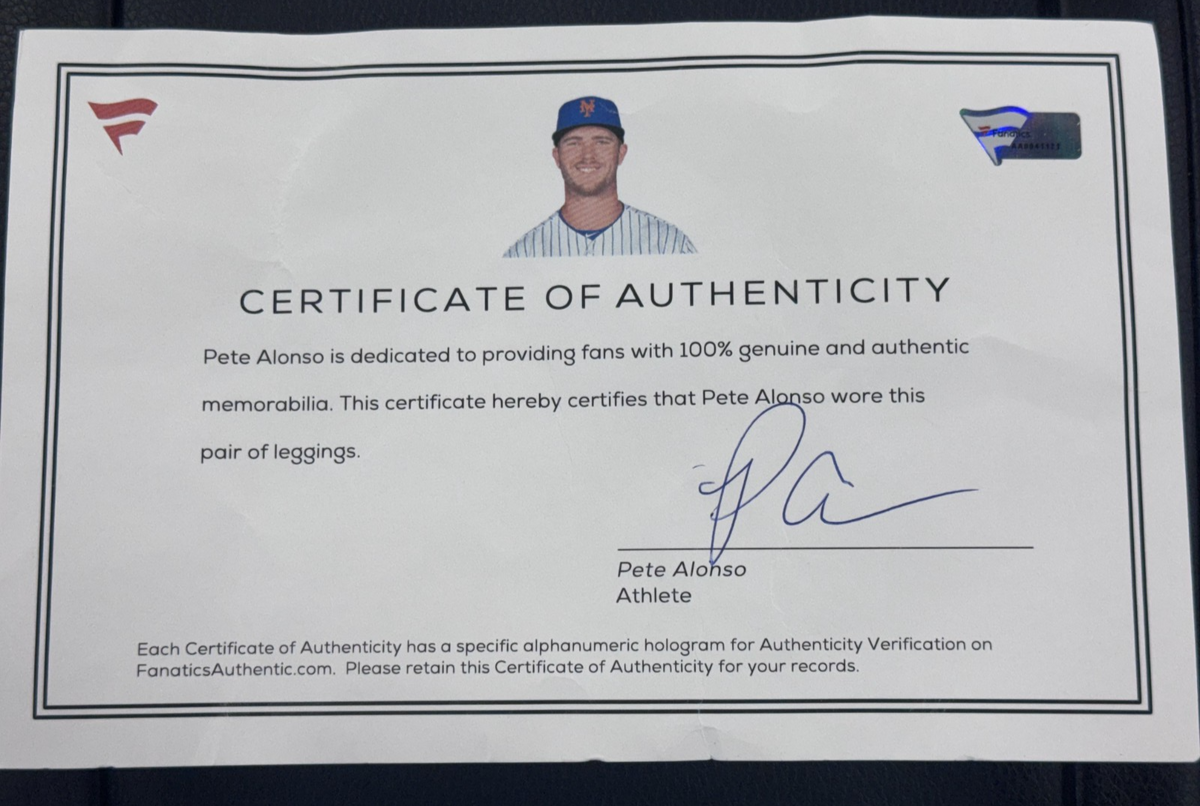 Pete Alonso Signed Game Worn Leggings Auto Fanatics MLB Holo COA NY Mets Orioles