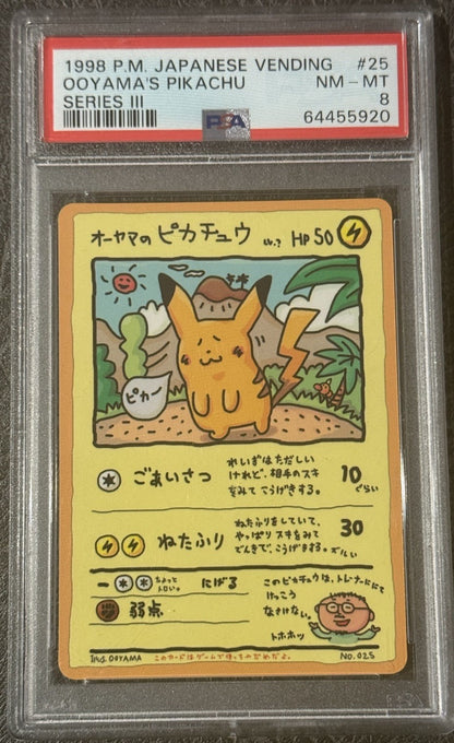 1998 POKEMON JAPANESE VENDING SERIES III #25 OOYAMA'S PIKACHU PSA 8 Nm - Mint
