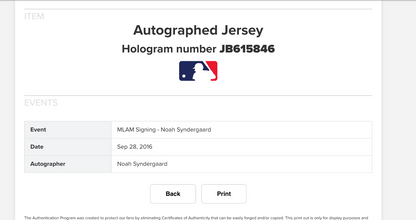 Noah Syndergaard Signed Ny Mets Majestic Authentic Jersey #34 Auto MLB Holo COA