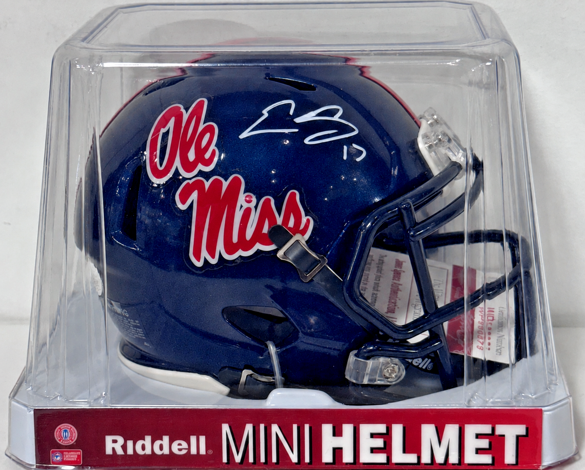 Evan Engram Signed Ole Miss Riddell Mini Helmet Auto JSA COA Broncos Giants