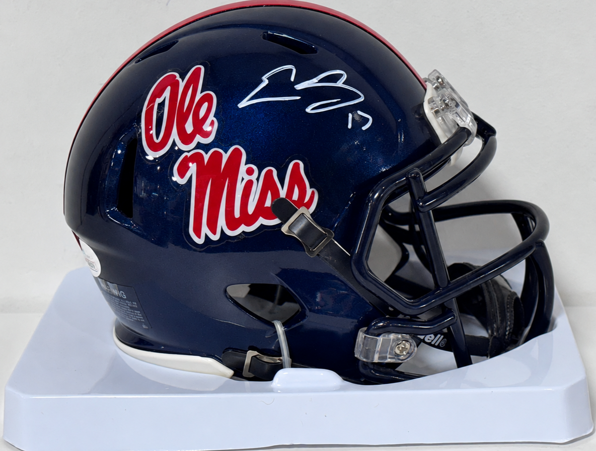 Evan Engram Signed Ole Miss Riddell Mini Helmet Auto JSA COA Broncos Giants