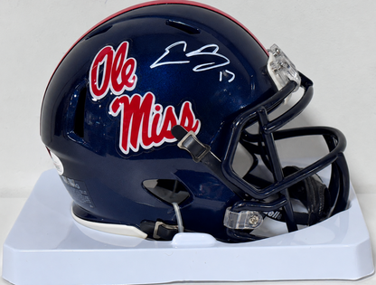 Evan Engram Signed Ole Miss Riddell Mini Helmet Auto JSA COA Broncos Giants