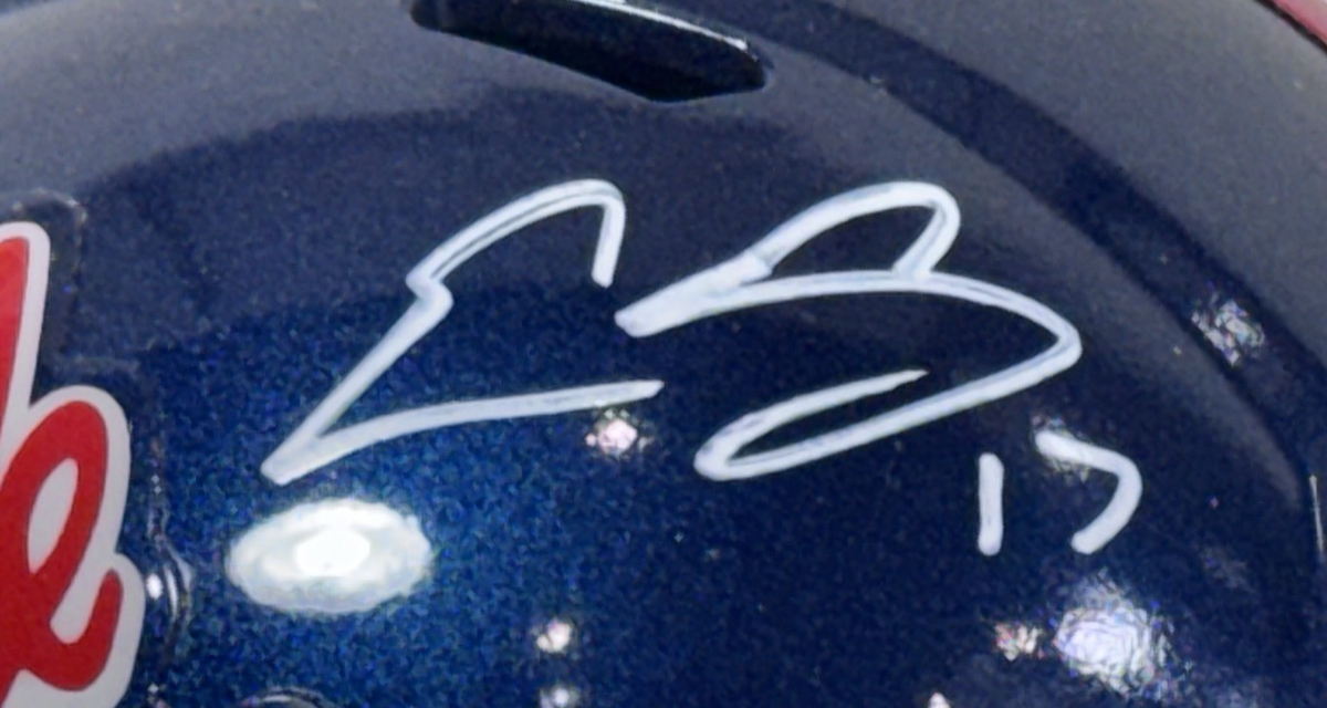 Evan Engram Signed Ole Miss Riddell Mini Helmet Auto JSA COA Broncos Giants