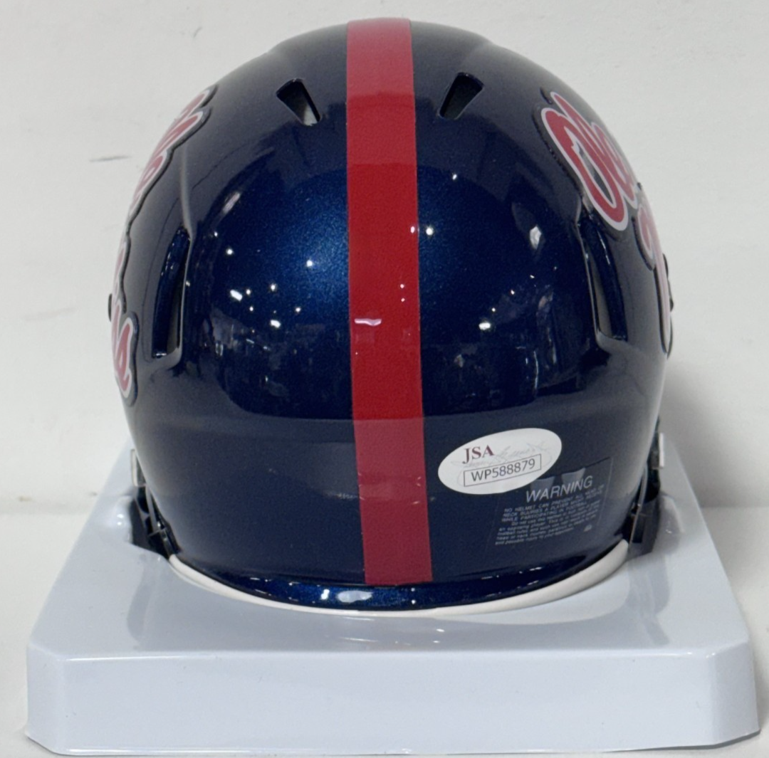 Evan Engram Signed Ole Miss Riddell Mini Helmet Auto JSA COA Broncos Giants
