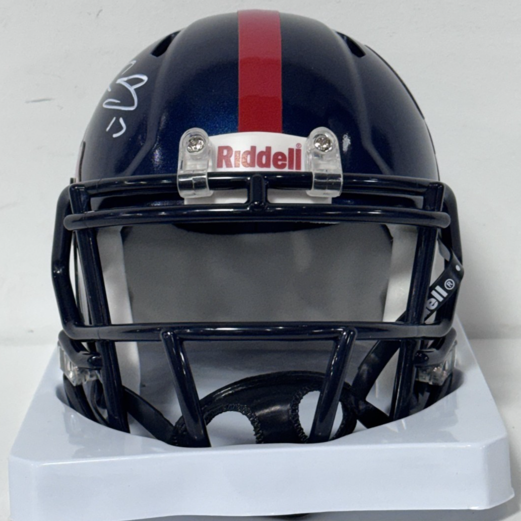Evan Engram Signed Ole Miss Riddell Mini Helmet Auto JSA COA Broncos Giants