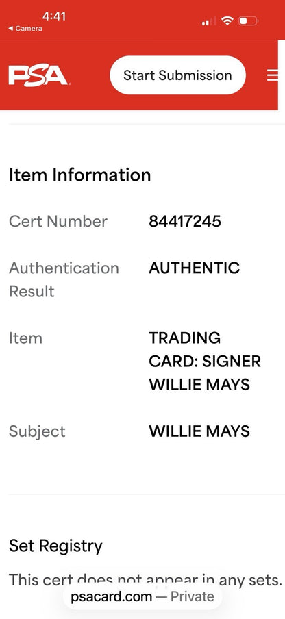 1996 TOPPS 1972 REPRINT WILLIE MAYS Hand Signed CERTIFIED AUTO PSA Coa Hof