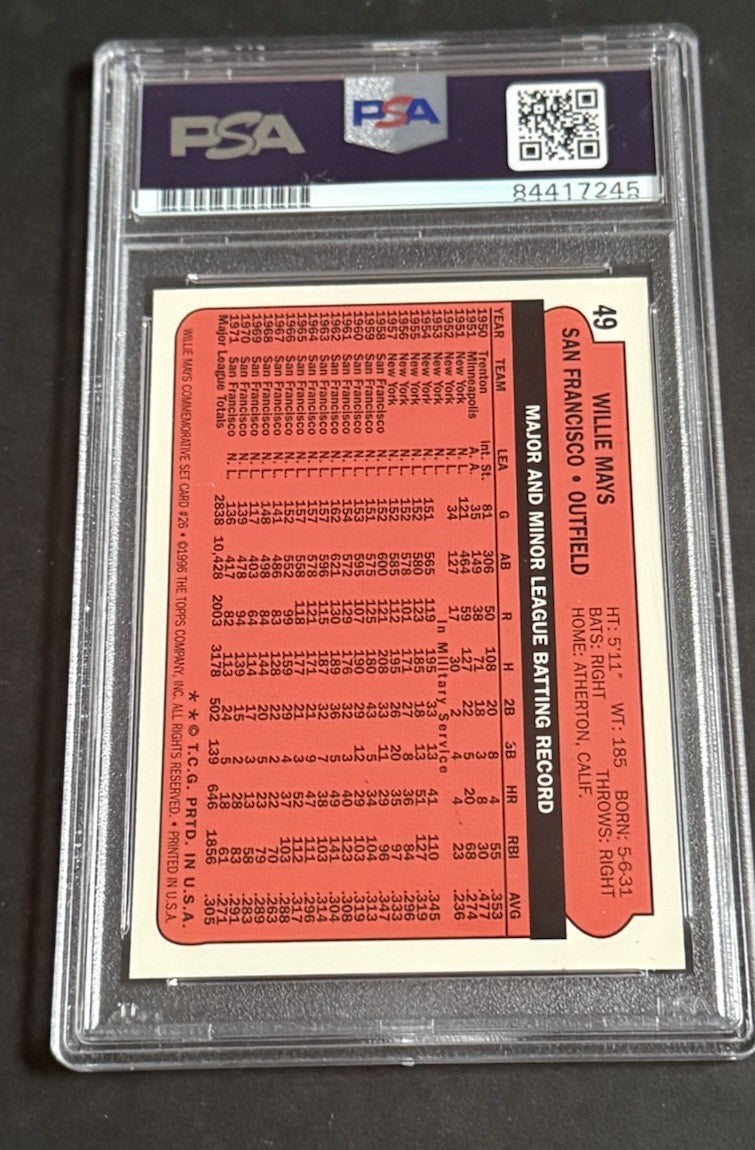 1996 TOPPS 1972 REPRINT WILLIE MAYS Hand Signed CERTIFIED AUTO PSA Coa Hof