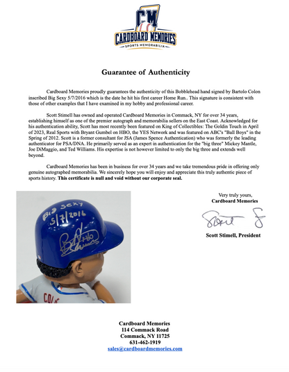 Bartolo Colon Signed LE Forever Bobblehead /2196 Big Sexy Auto COA NY Mets