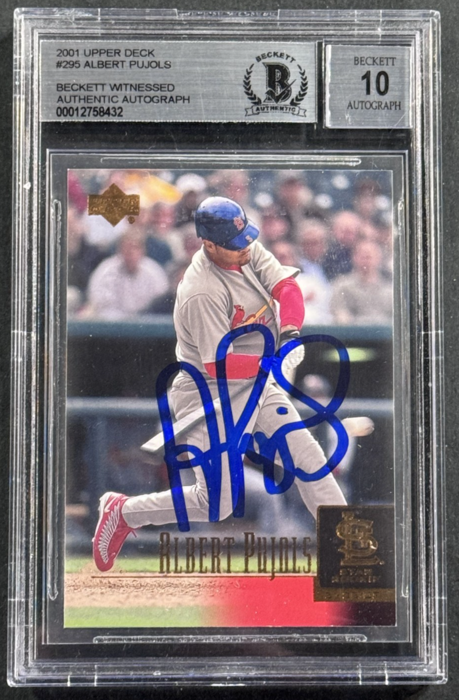 Albert Pujols 2001 Upper Deck #295 Rookie SIGNED BECKETT BAS 10 GEM Mint Auto Rc