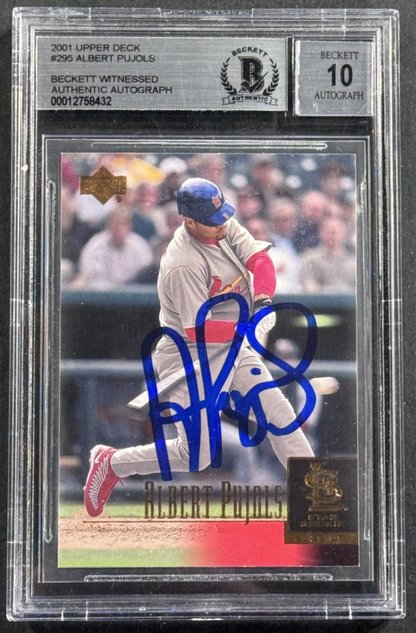 Albert Pujols 2001 Upper Deck #295 Rookie SIGNED BECKETT BAS 10 GEM Mint Auto Rc