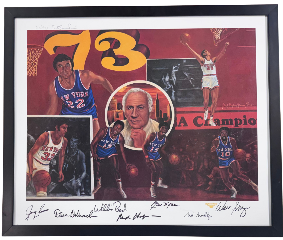 1973 NY Knicks Signed RSS Lithograph Framed LE/1973 7 Auto Frazier Reed COA