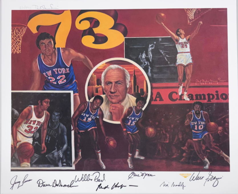 1973 NY Knicks Signed RSS Lithograph Framed LE/1973 7 Auto Frazier Reed COA