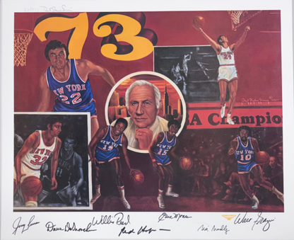 1973 NY Knicks Signed RSS Lithograph Framed LE/1973 7 Auto Frazier Reed COA