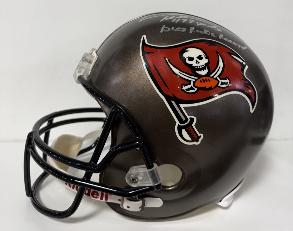 Cadillac Williams Signed TB Buccaneers Replica Helmet Rookie Stat Auto Elite COA