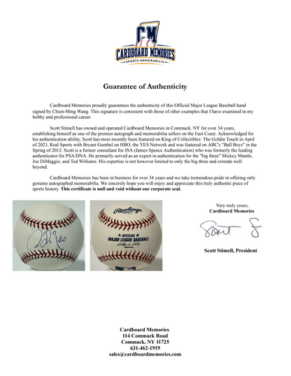 Chein-Ming Wang Signed Official MLB Baseball NY Yankees Auto COA