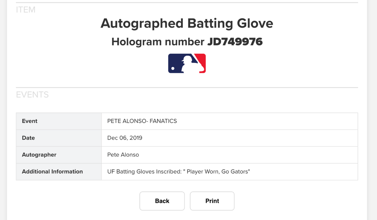 Pete Alonso Florida Gators Signed Worn Batting Gloves Auto Fanatics Mets Orioles