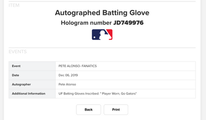 Pete Alonso Florida Gators Signed Worn Batting Gloves Auto Fanatics Mets Orioles