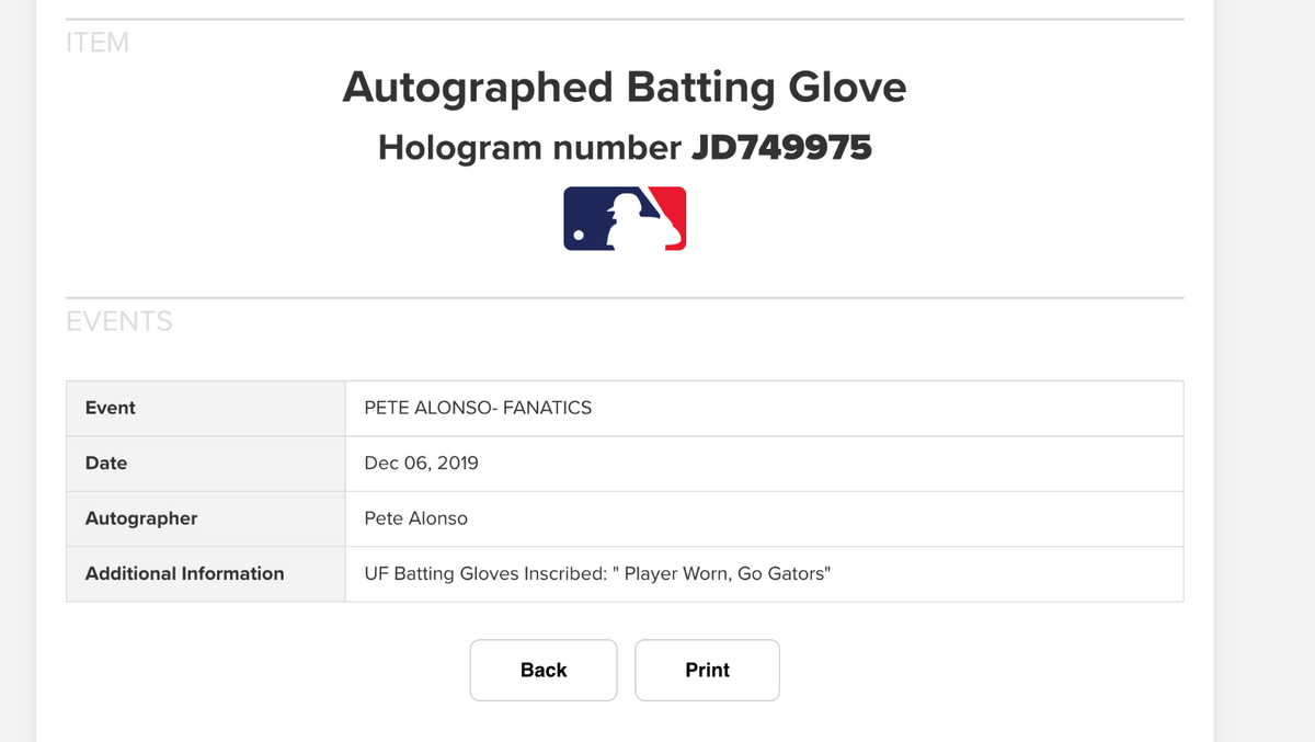 Pete Alonso Florida Gators Signed Worn Batting Gloves Auto Fanatics Mets Orioles