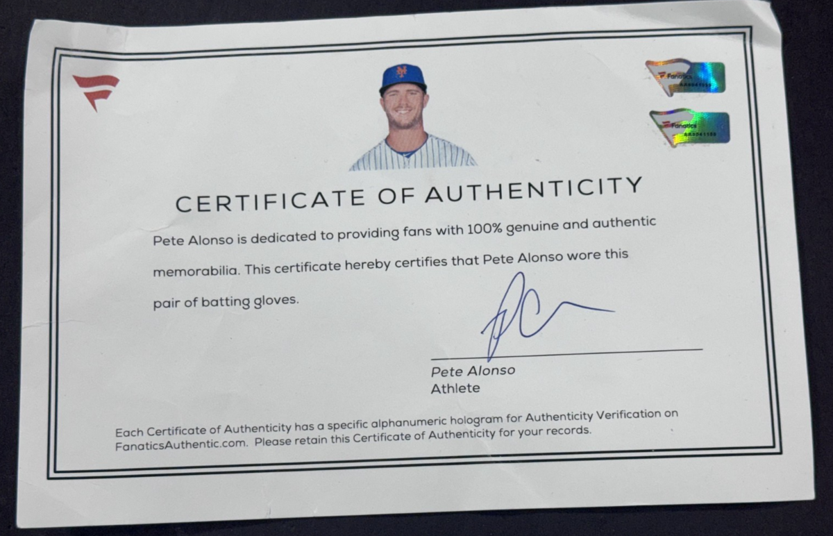 Pete Alonso Florida Gators Signed Worn Batting Gloves Auto Fanatics Mets Orioles
