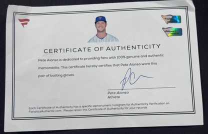 Pete Alonso Florida Gators Signed Worn Batting Gloves Auto Fanatics Mets Orioles