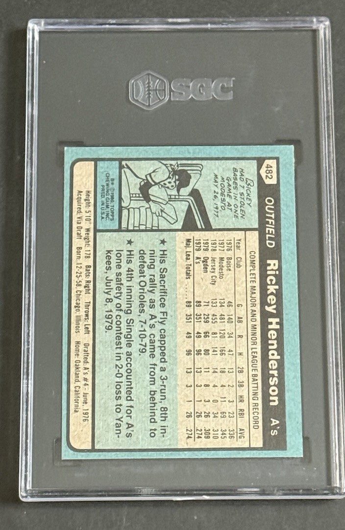 1980 Topps #482 Rickey Henderson Rookie SGC 7.5 NM+ Looks Nicer Razor Sharp HOF