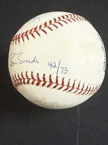 Barry Bonds & Randy Johnson 5x MVP Cy Signed MLB Baseball /73 Auto Goldin Coa