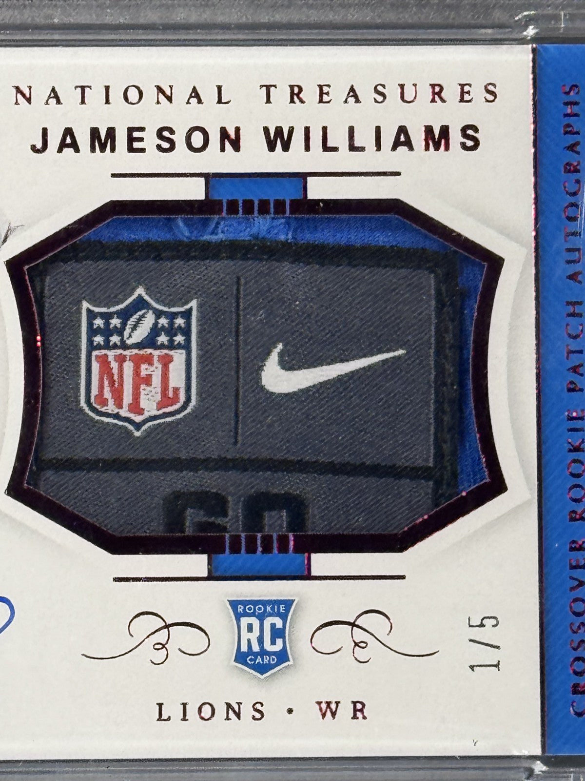 Jameson Williams National Treasures RPA Laundry Tag LE 1/5 Auto PSA 8 Lions RC