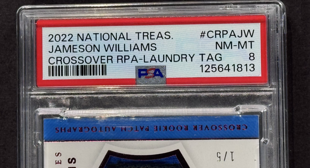 Jameson Williams National Treasures RPA Laundry Tag LE 1/5 Auto PSA 8 Lions RC