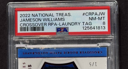 Jameson Williams National Treasures RPA Laundry Tag LE 1/5 Auto PSA 8 Lions RC