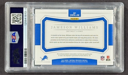 Jameson Williams National Treasures RPA Laundry Tag LE 1/5 Auto PSA 8 Lions RC