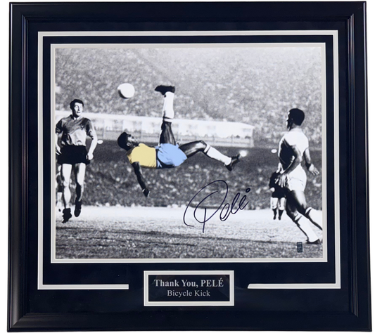 Pele Signed 16x20 Bicycle Kick Color Splash Photo Framed Auto Pele Holo COA