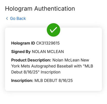 Nolan Mclean Signed Official Baseball MLB Debut Auto Fanatics MLB COA NY Mets