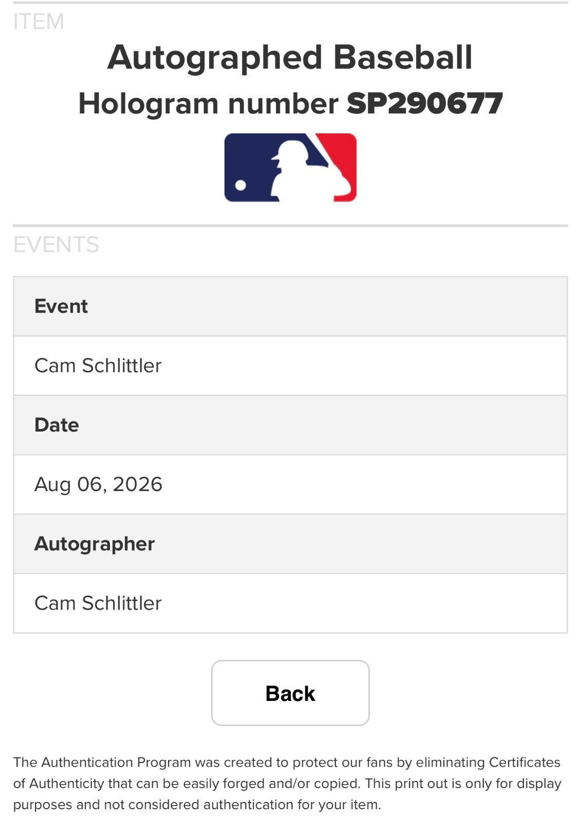 Cam Schlittler Signed Official MLB Baseball NY Yankees Auto Fanatics MLB COA