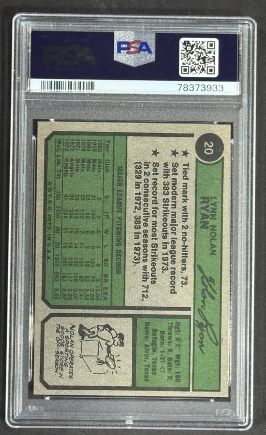 1974 Topps Nolan Ryan #20 PSA 7 Near Mint Angels HOF Centered Sharp Nm