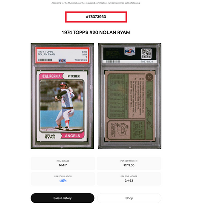 1974 Topps Nolan Ryan #20 PSA 7 Near Mint Angels HOF Centered Sharp Nm
