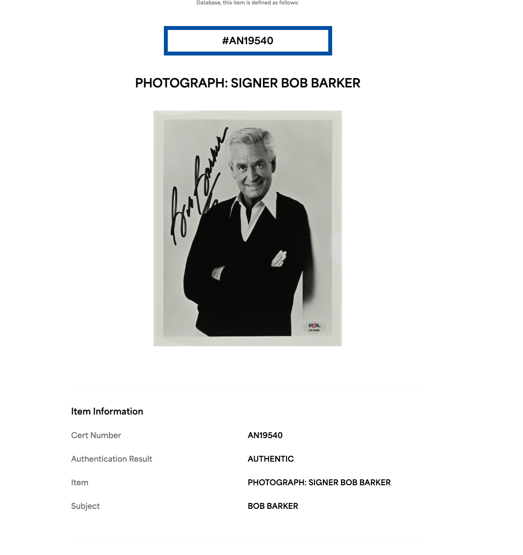 Bob Barker Signed 8x10 Photo Auto PSA COA The Price Is Right