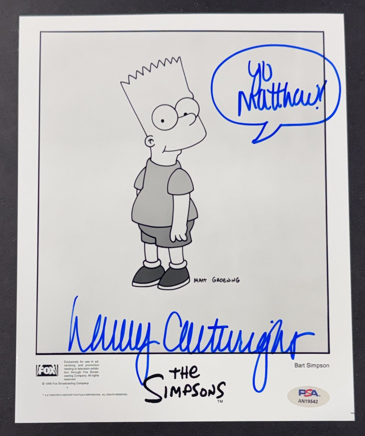 Nancy Cartwright Signed 8x10 Photo Yo Matthew Auto PSA COA Bart Simpson