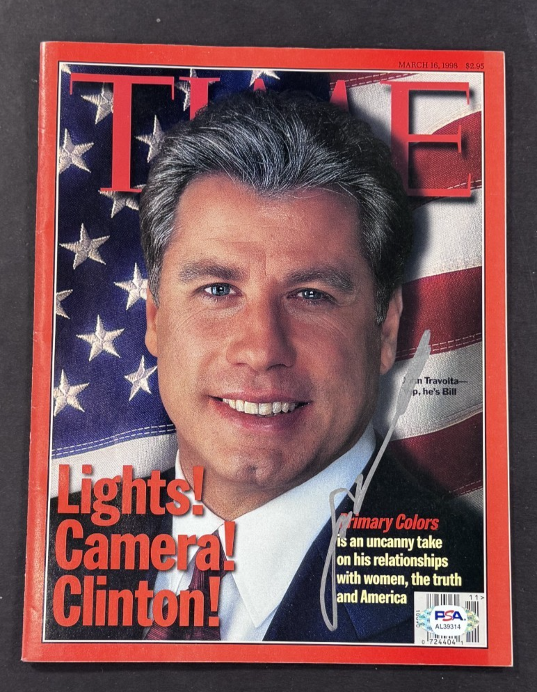 John Travolta Signed March 1995 Time Magazine Silver Auto PSA COA Primary Colors