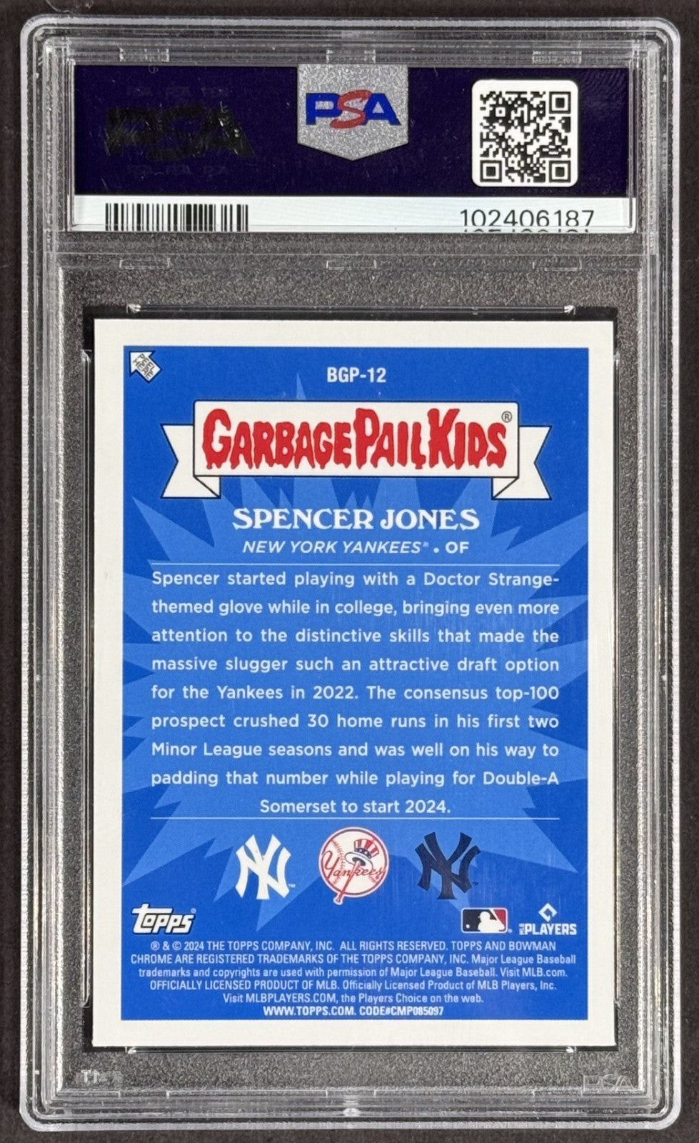2024 Bowman Chrome Strange Spencer Jones GPK PSA 9 Mint #BGP12 NY Yankees