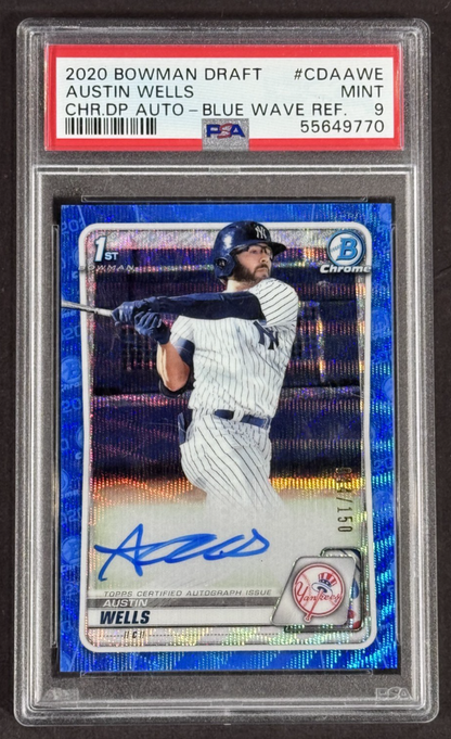 2020 Bowman Draft Austin Wells Blue Wave Refractor Auto /150 PSA 9 Mint Yankees