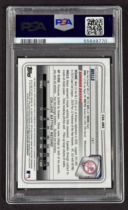 2020 Bowman Draft Austin Wells Blue Wave Refractor Auto /150 PSA 9 Mint Yankees