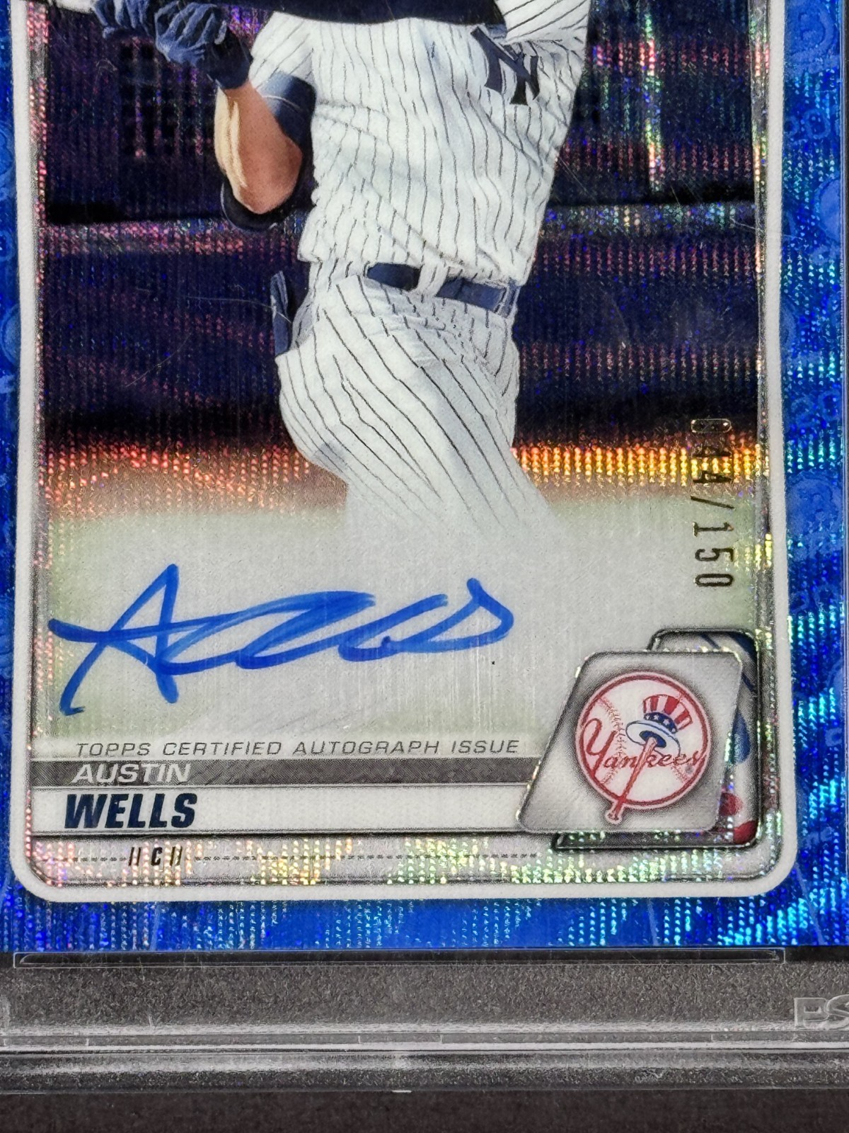 2020 Bowman Draft Austin Wells Blue Wave Refractor Auto /150 PSA 9 Mint Yankees