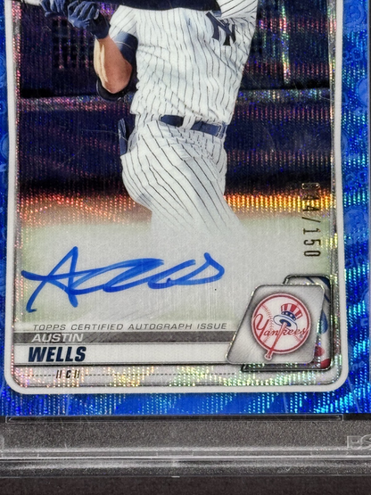 2020 Bowman Draft Austin Wells Blue Wave Refractor Auto /150 PSA 9 Mint Yankees