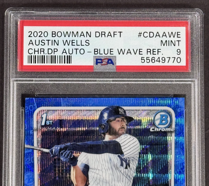 2020 Bowman Draft Austin Wells Blue Wave Refractor Auto /150 PSA 9 Mint Yankees