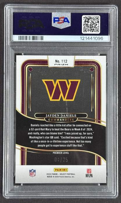 2024 Select Jayden Daniels Tie Dye Prizm LE/25 PSA 10 Gem MT Wash Commanders RC