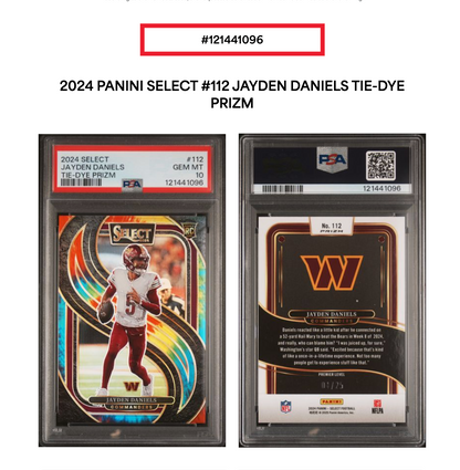 2024 Select Jayden Daniels Tie Dye Prizm LE/25 PSA 10 Gem MT Wash Commanders RC